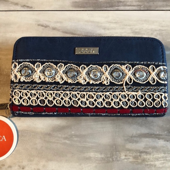 DOCA Handbags - Metallic design Wallet from Greece navy silver